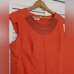 Evan Picone Linen Sleeveless Dress Orange Sleeveless Gold Jewelry Neckli…